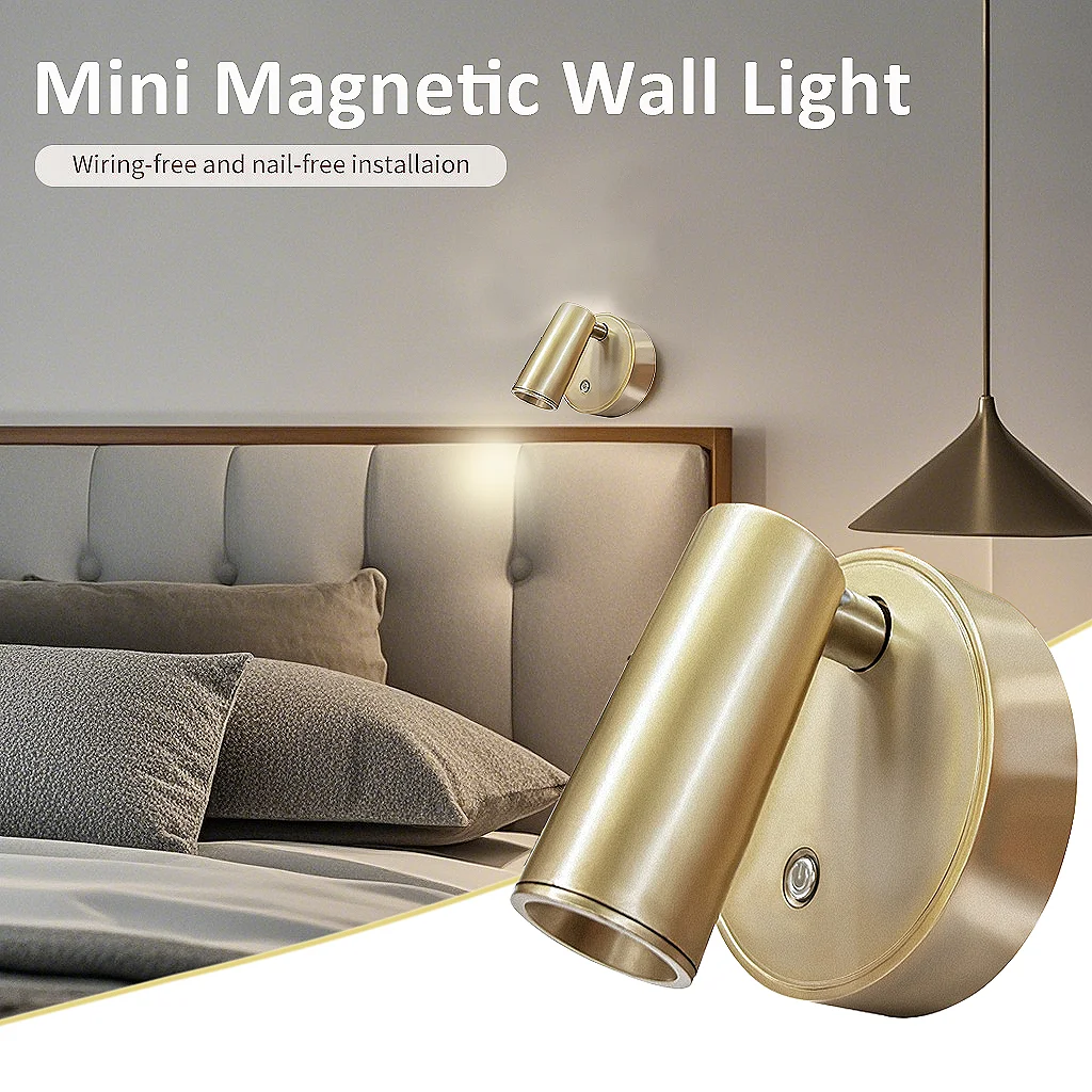 Mini Bedside Spotlight Tri-color Simple Premium Bedroom Bathroom Doorway Night Lighting Wireless Magnetic Attachment Wall Light