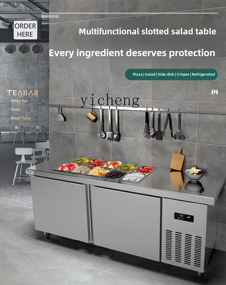 ZZ スロットサラダテーブル鮮度保持ワークベンチフルーツフィッシングディスプレイキャビネット商業冷蔵