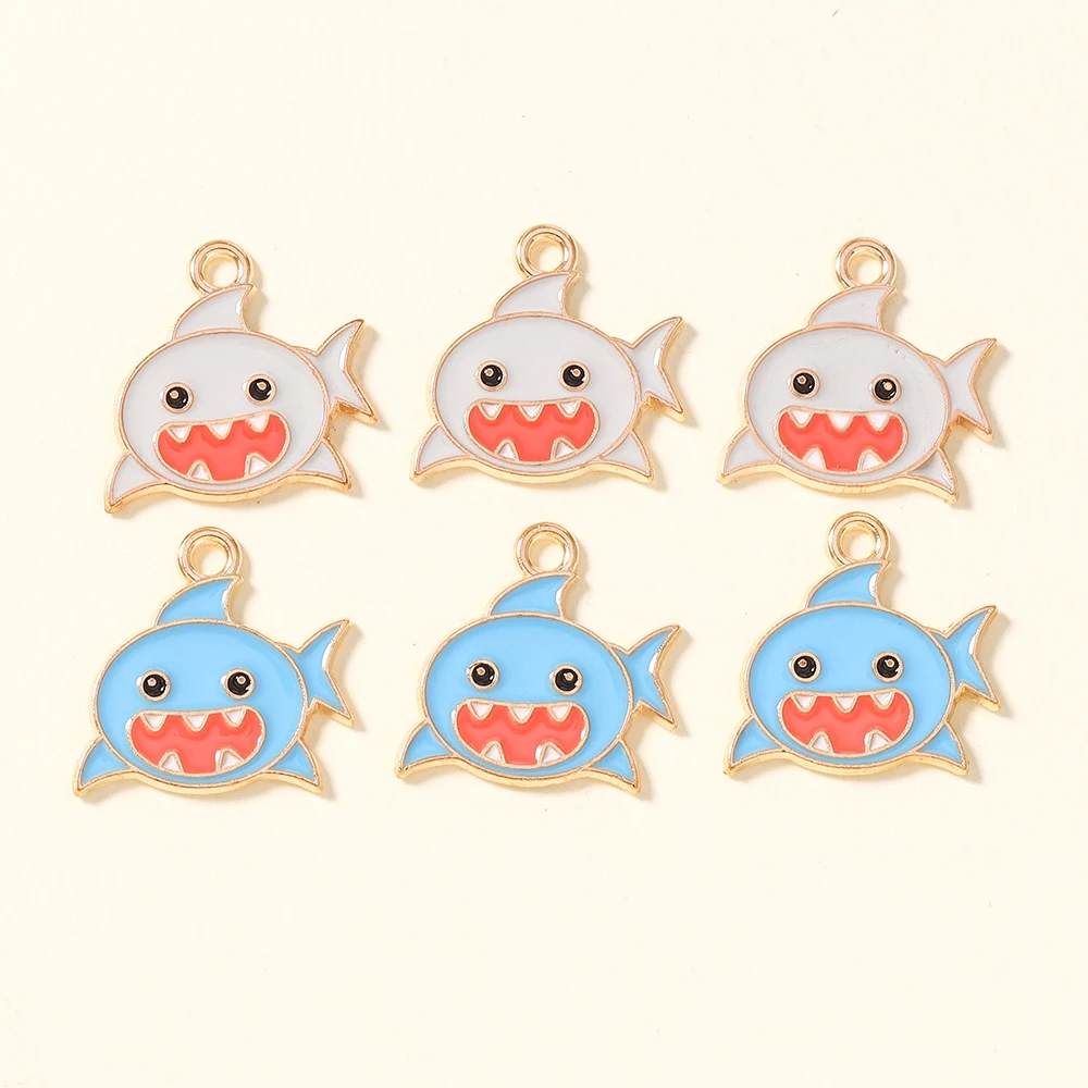 10pcs/lot Enamel Animals Charms Cute Shark Pendants for Jewelry Making DIY Necklaces Earrings Accessories