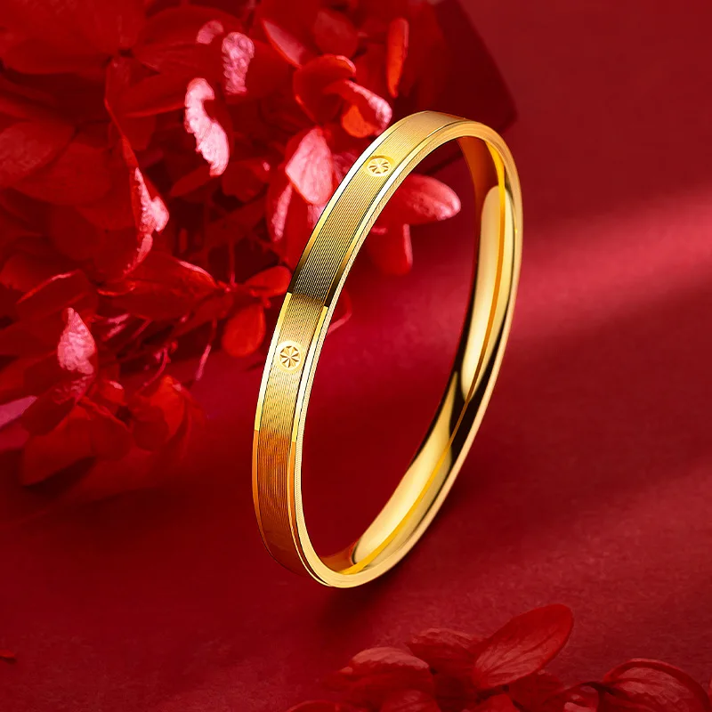 

5D24K real gold cnc craft car jewelry flower carving diamond pattern gold version star bracelet women's 9999 closed mouth