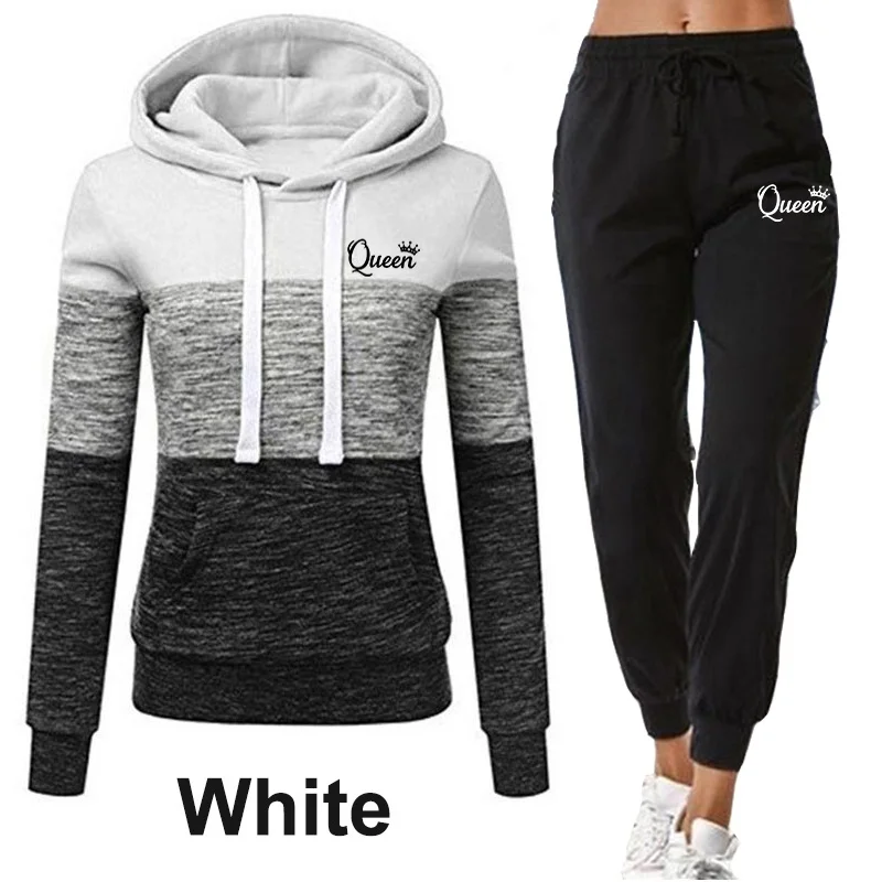 Queen Printed Women Hoodie Set Sportwear Suit Casual Jacket Sweatshirt + Pants 2 pcs Set Splice Tracksuit Suit