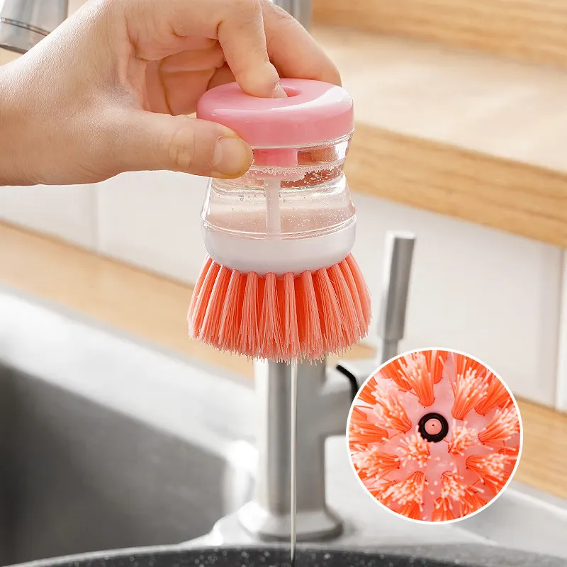 Random Color Kitchen Wash Pot Brush Press Type Soap Dispenser Dish Brush Household Dishwashing Cleaning Scrubber