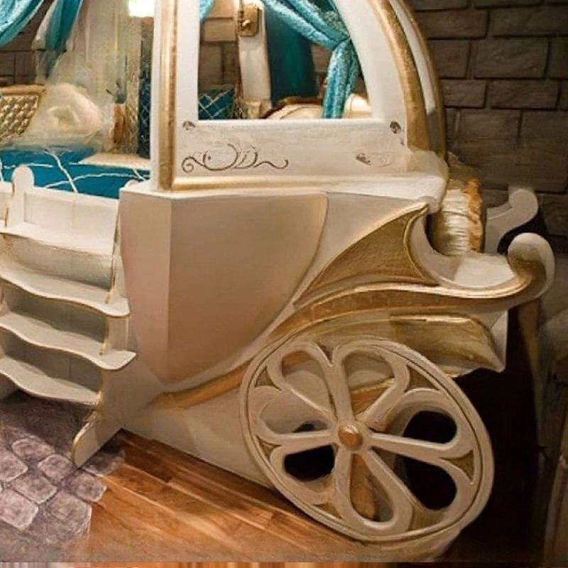Cama infantil niña b ed, cama de carro creativa de madera maciza, carrito de calabaza