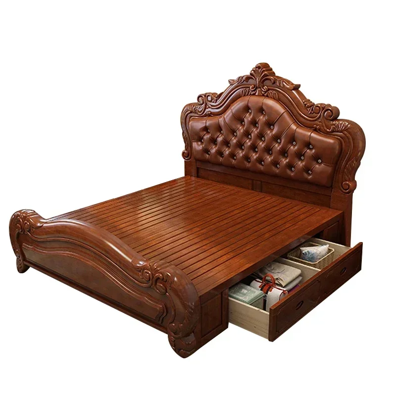 Luxury Wood Unique Luxury Bed King Size Master Cheap Upholstered Queen Modern Genuine Leather Home Furniture