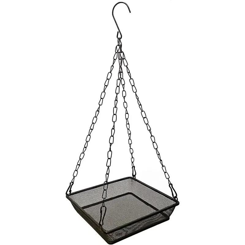 Hanging Bird Feeder Garden Outdoor Metal Mesh Hanging Plate Feeder for Wild Birds Squirrel Proof Yard Decor