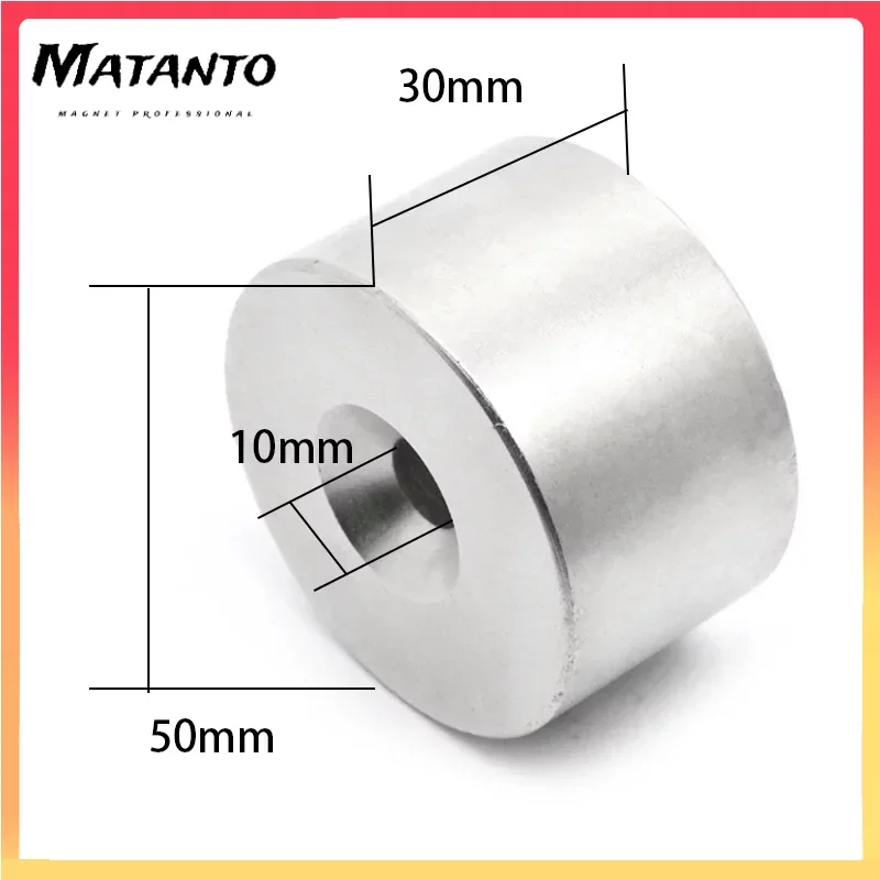 

1PCS 50x30-10mm Circular Super Strong Powerful Neodymium Magnets with Hole 10mm Big Fridge fishing Magnet Magnetic Sheet