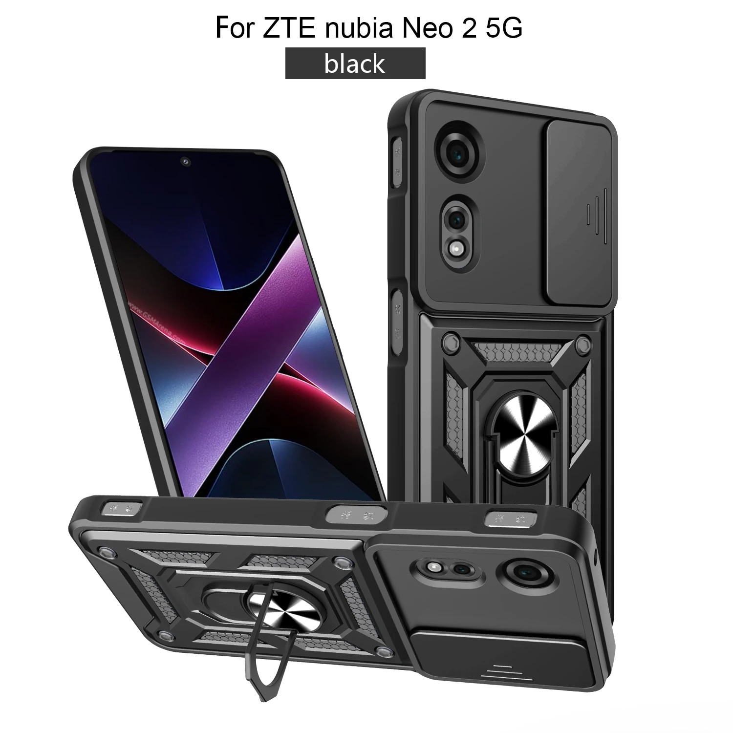 Funda para ZTE nubia Neo 2, Carcasa para ZTE nubia Neo 2, Nubia Neo2, con Anillo Magnético, Protector de Cámara Deslizante, Cubierta Trasera