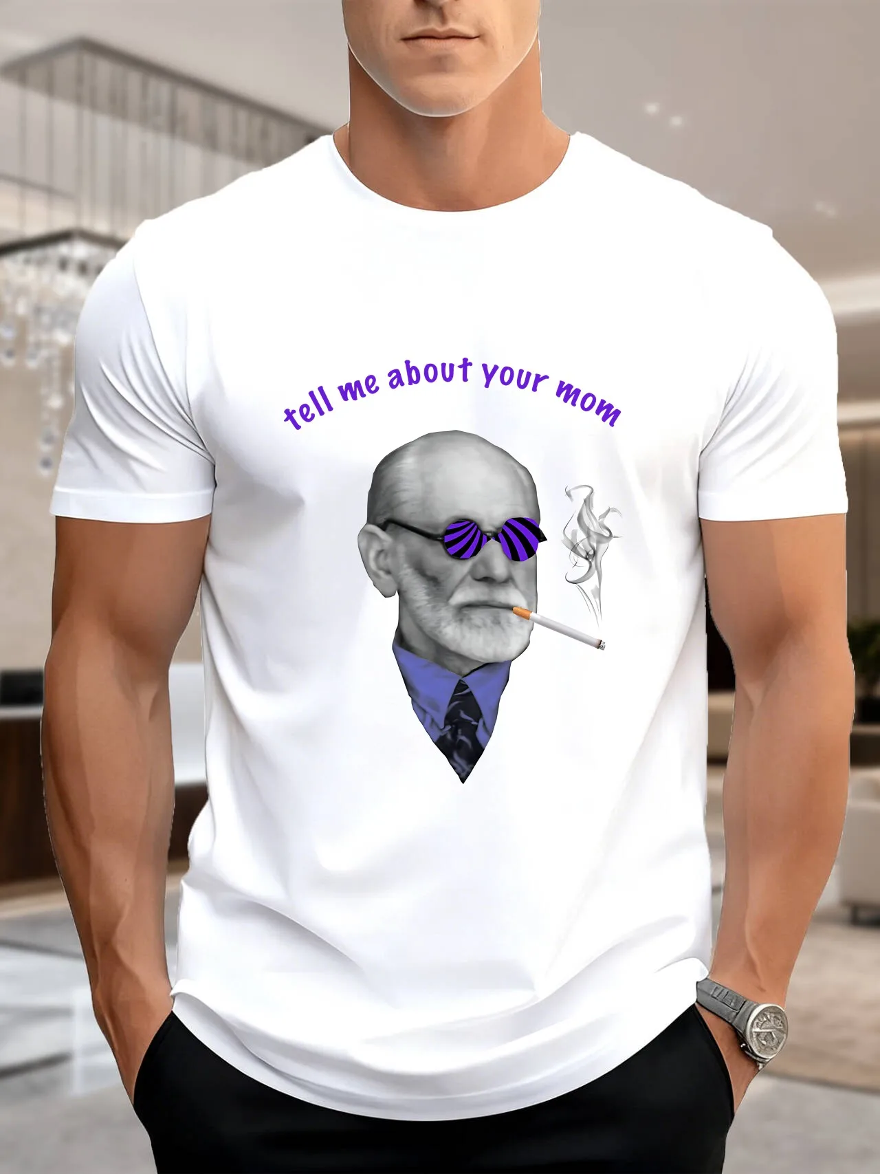 جديد وصول أزياء الرجال تي شيرت مطبوع أنيق الأرجواني الأسود النظارات الشمسية تصميم السجائر 100٪ القطن تنفس مريحة عارضة #2