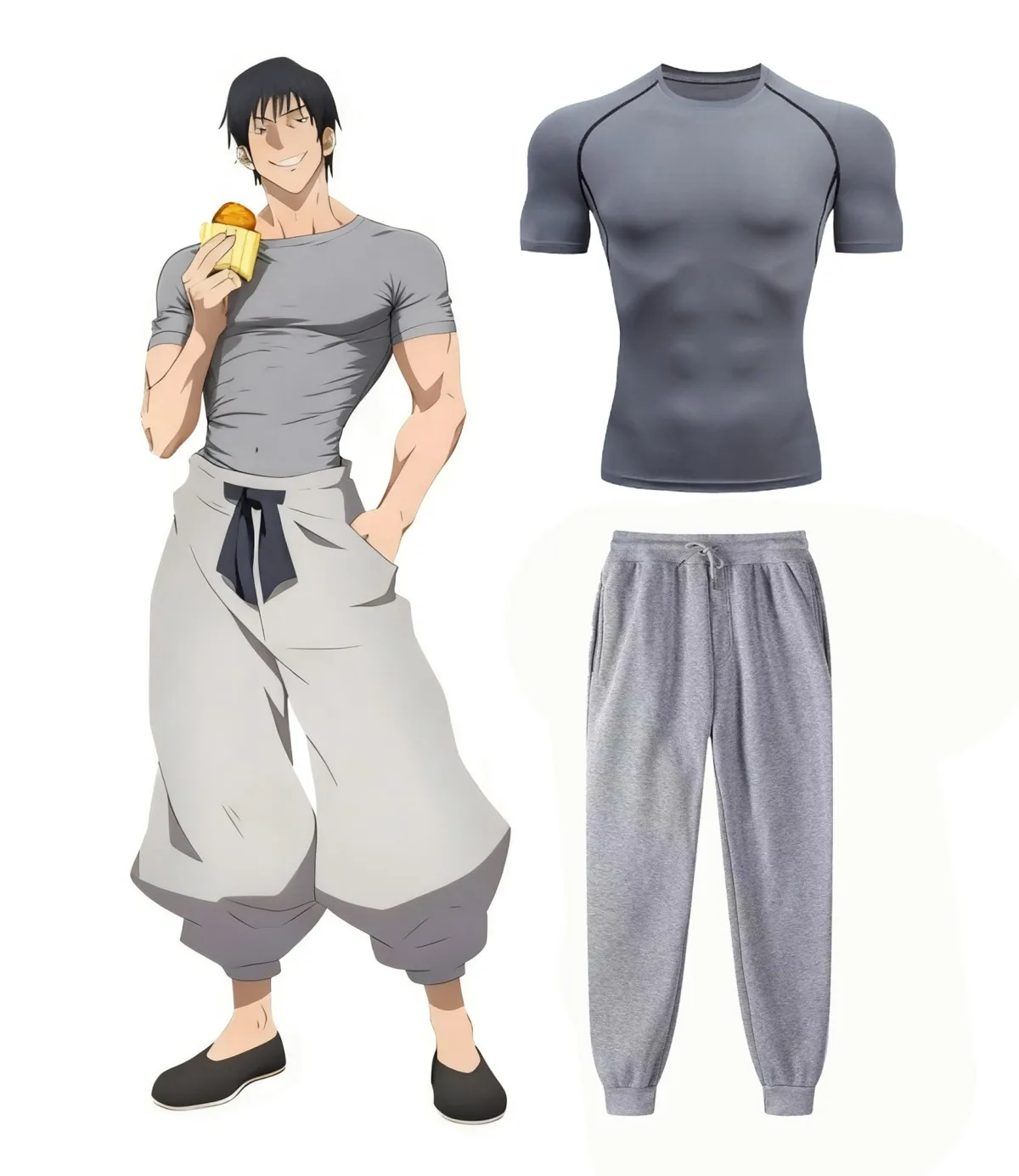 Anime Jujutsu Kaisen Toji Compression Shirt Set Casual Performance Set Men's Athletic Workout Quick Dry Tee+Sweatpants Unisex image 5