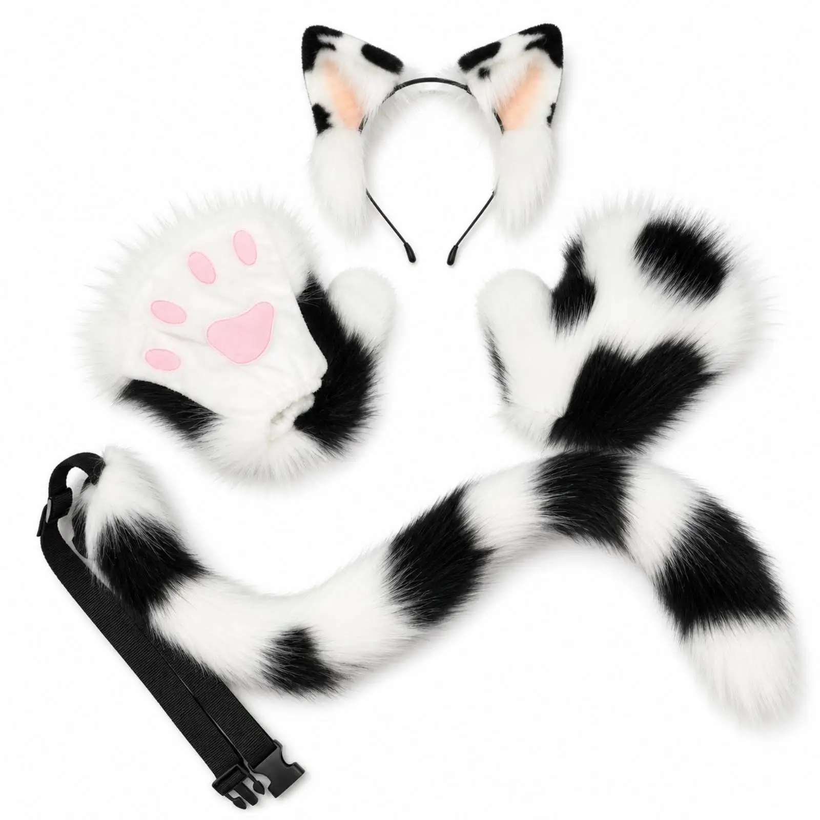 Cat Cosplay Set with Gloves Furry Animal Ears Headband Furry for Photo Shoots