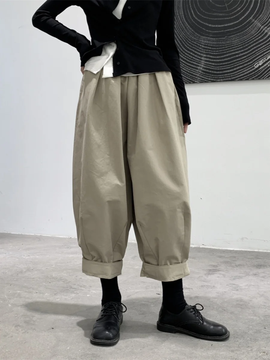 Dark  Women's Loose Large Size Dad Shape Casual Pants Nine Points Carrot Pants Balloon Pants Couple Spring Summer