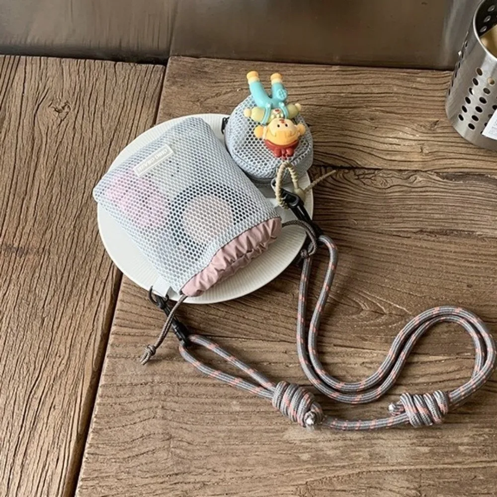 Portable Drawstring Nylon Mesh Bag Crossbody Bag With Purse Mesh Shoulder Bag Korean Style Wallet Phone Bag Outdoor