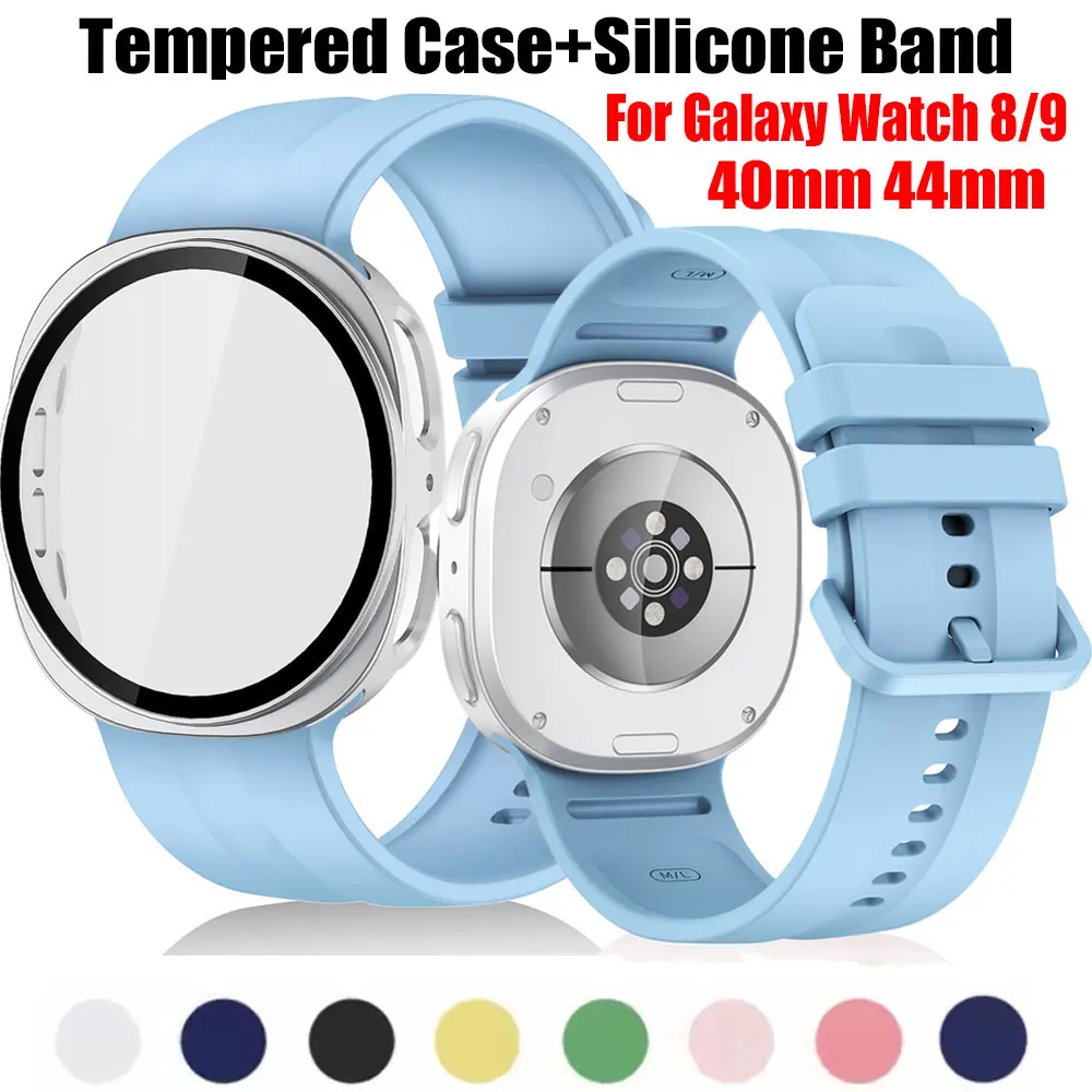 PC Case+Strap For Galaxy Watch 8 40mm 44mm Protector Cover Band For Samsung Galaxy Watch 9 40mm 44mm Silicone Wristband Correa
