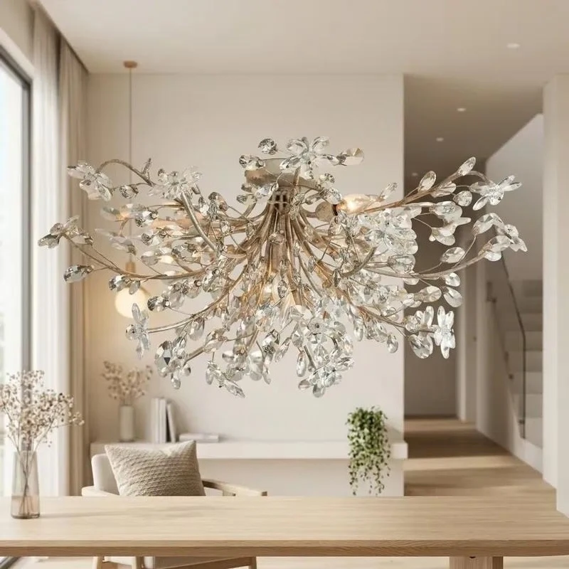 2026 New American Retro Small Crown Crystal Chandelier Lighting Fixture for Living Room and Dining Room