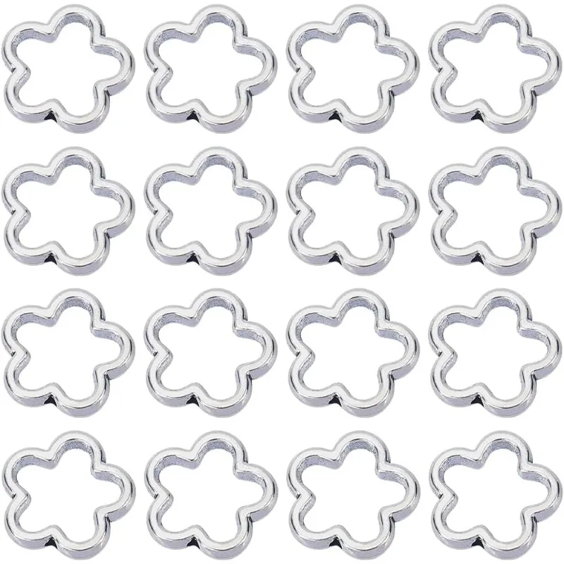 

1 коробка, 100 шт., 15 мм, серебряные цветочные бусины, рамки-разделители, металлический сплав, двойное отверстие, полые лепестки, цветы, соединительная рамка, бусины