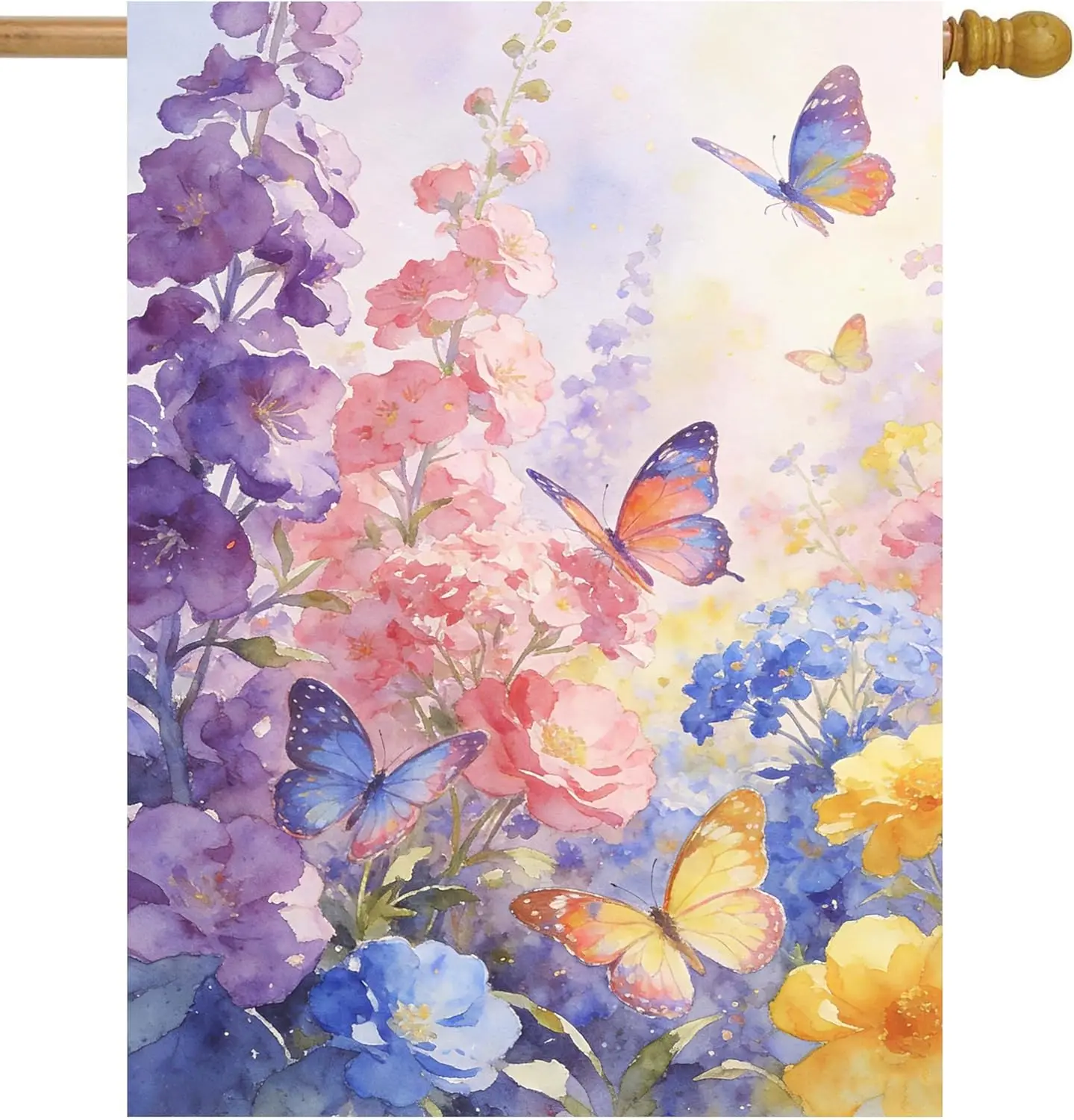 Watercolor Purple Rose Peony Flowers and Butterfly House Flag 28 x 40 Inch, Double Sided Outdoor Decorative Welcome Yard Fla zzo