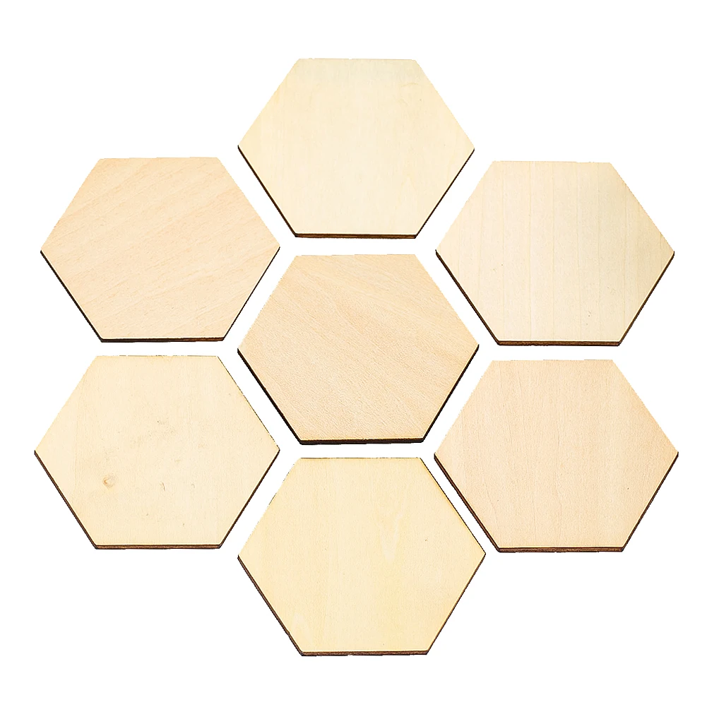 5PC 6/11cm Laser Cut Geometry Hexagon Honeycomb Blank Wooden Chips Plank Coasters DIY Painting Graffiti Wishing Props Board Mats