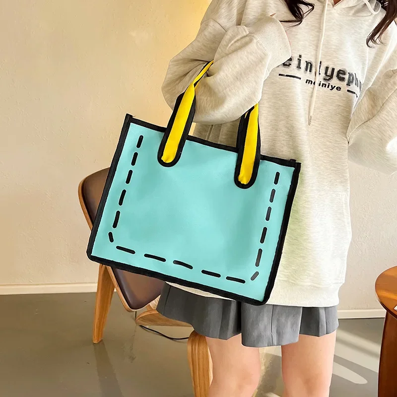 Tas Tote kanvas lucu untuk pelajar, tas belanja karton 2D 3D kustom trendi baru, tas jinjing kanvas lucu untuk pelajar