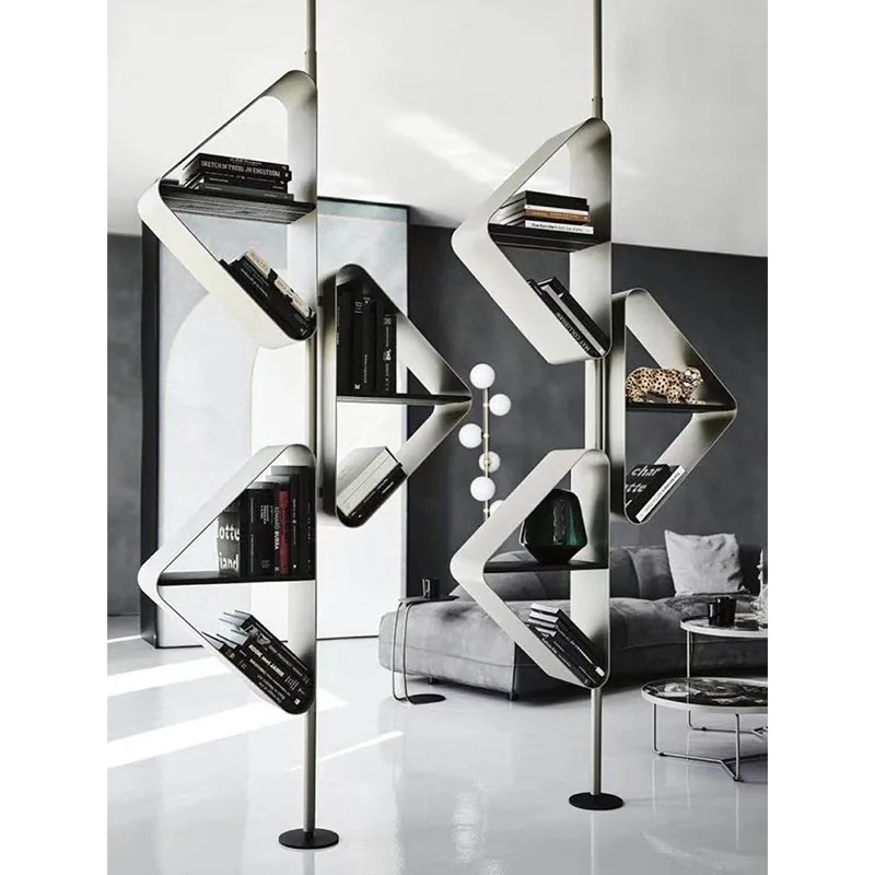 

Stainless Steel Creative Partition Bookshelf Designer Light Luxury Living Room Shelf Display Rack Through Top