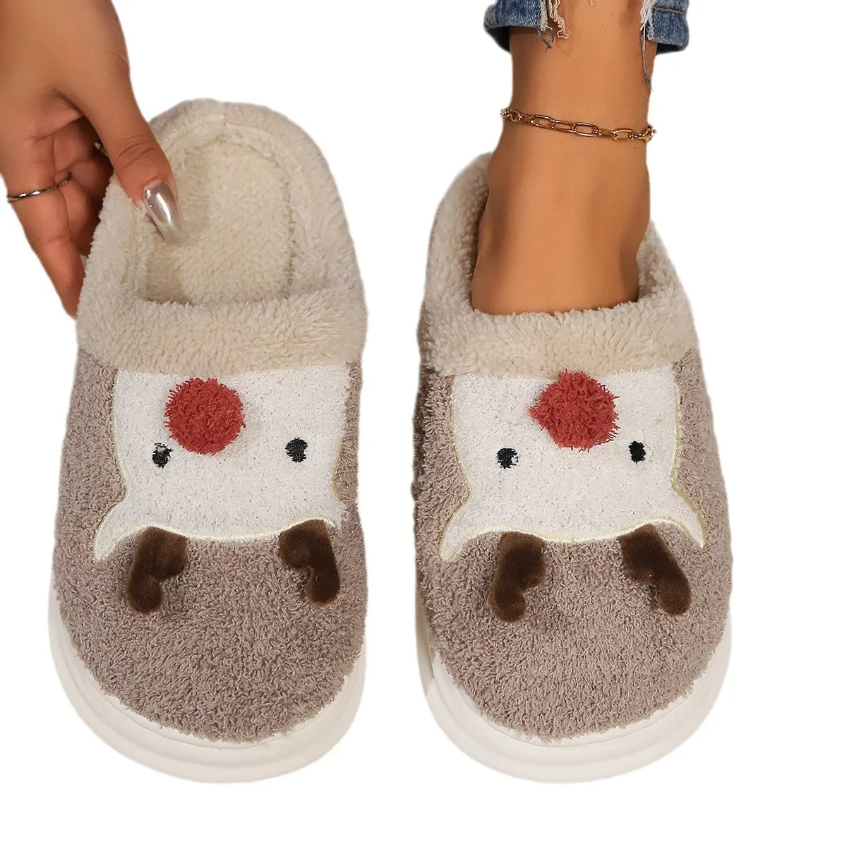 2024 Autumn and winter hot sale  deer antler plush slippers warm plush thick cotton slippers