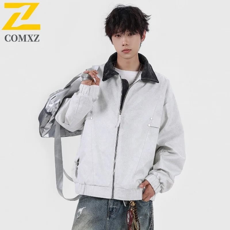 

COMXZ 2025 Fake Two Piece Casual Jacket Men High End Business Leisure Coat Middle Age Turn Collar Outerwear Lightweight Comfort