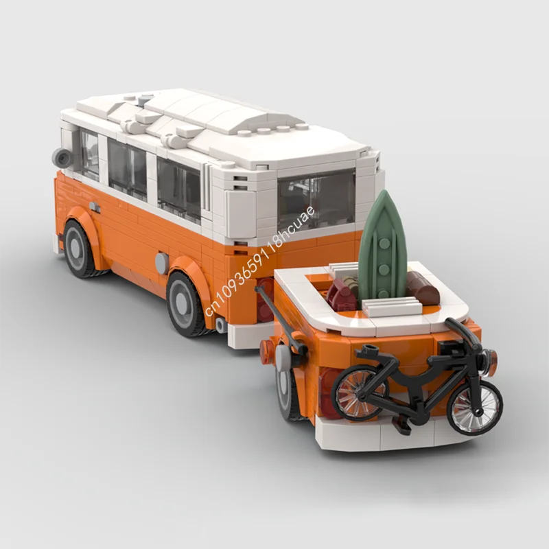 

572PCS MOC Speed Champion 1973 VolkswagenS T2 Camper Van With Trailer Modular Model Building Blocks Stacking Bricks Creative