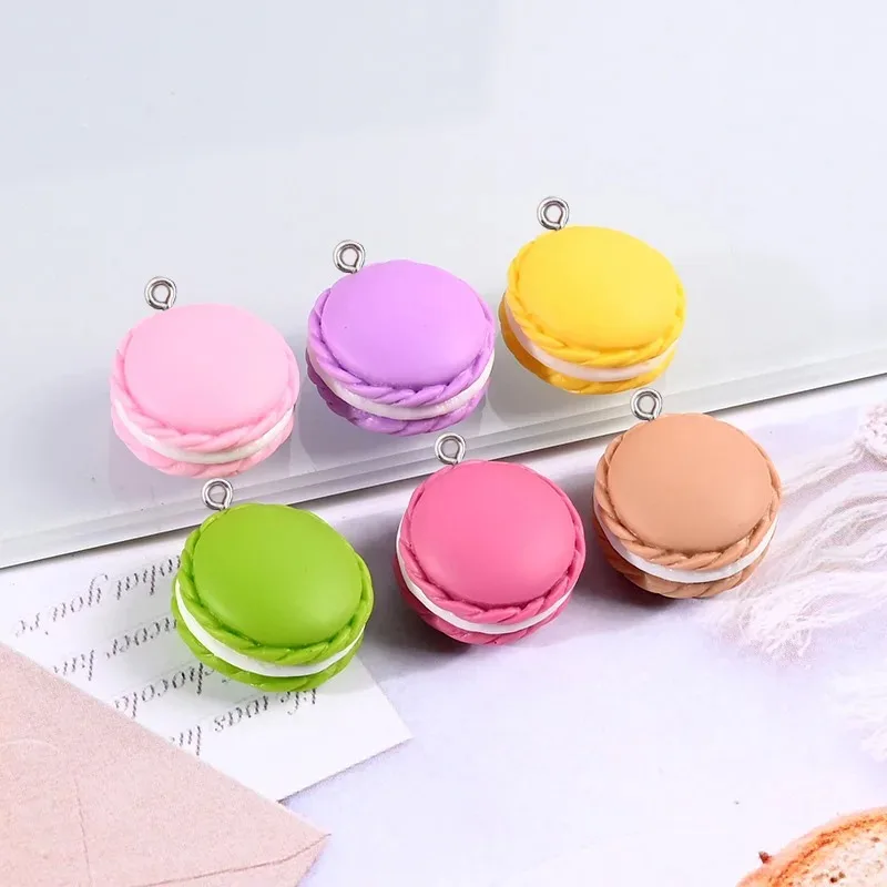 10pcs/lot Cute Macaron Cartoon Cookie Pendant Resin Food Charms for DIY Jewelry Making Accessories Handmade Earring Necklace