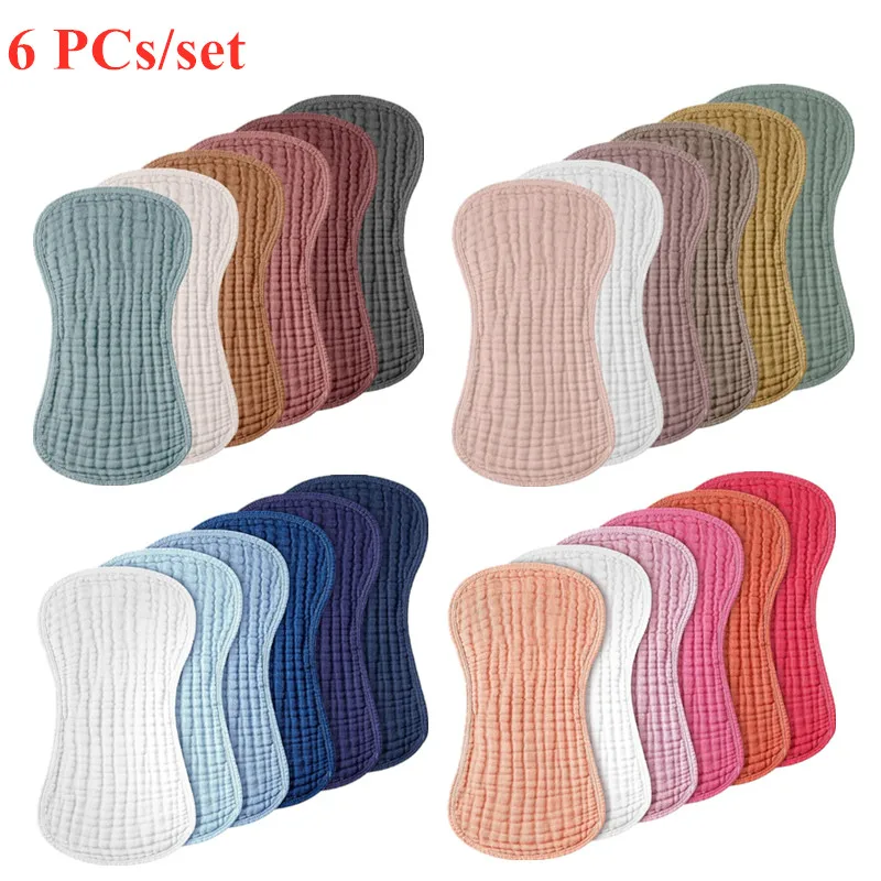 Bavoirs en Gaze de Couleur Unie pour Bébé, 6 Couches en Mousseline de Coton, Serviette Douce et Absorbante pour le Visage et le Rot du Nouveau-Né, 6 Pièces