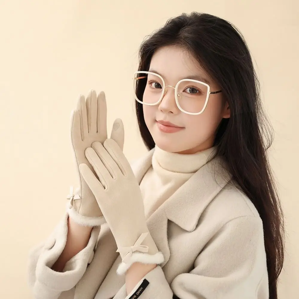 

Thermal Lined Female Touchscreen Gloves Solid Color Thicken Women's Winter Thermal Gloves Full Finger Windproof