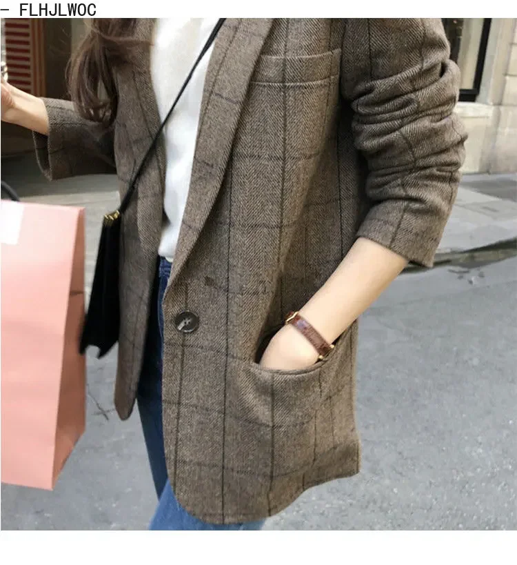 Hot Sales Autumn Spring Cute Plaid Coats Outerwear Women Japan Preppy Style Girls Korea Single Breasted Button Blazer Jackets