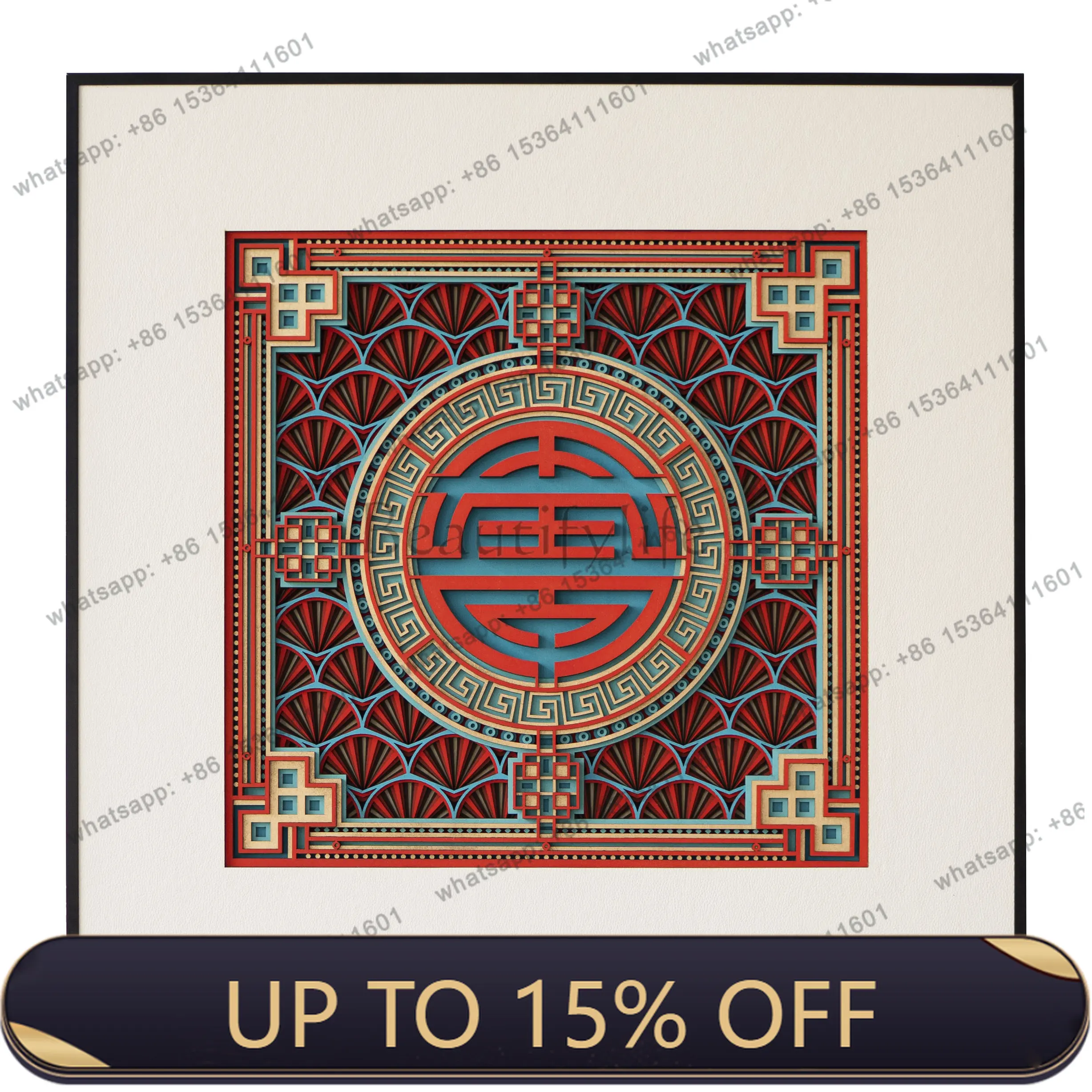 LJY ladder wood stacked carving new Chinese style longevity picture hanging painting corridor entrance entrance decorative
