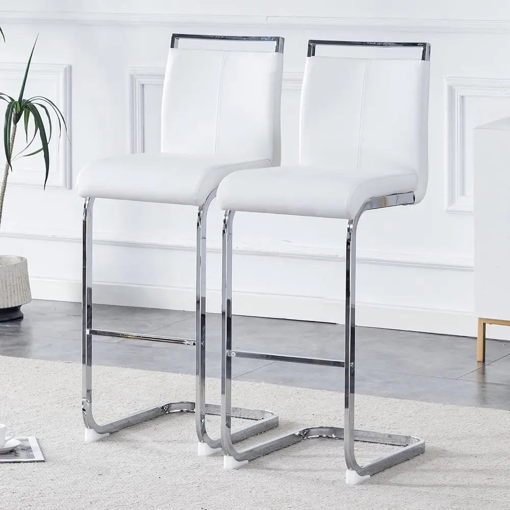 

Белые барные стулья с высокой спинкой, 30 дюймов, комплект из 2 штук, с серебристой хромированной рамой и обивкой из искусственной кожи, для барной стойки