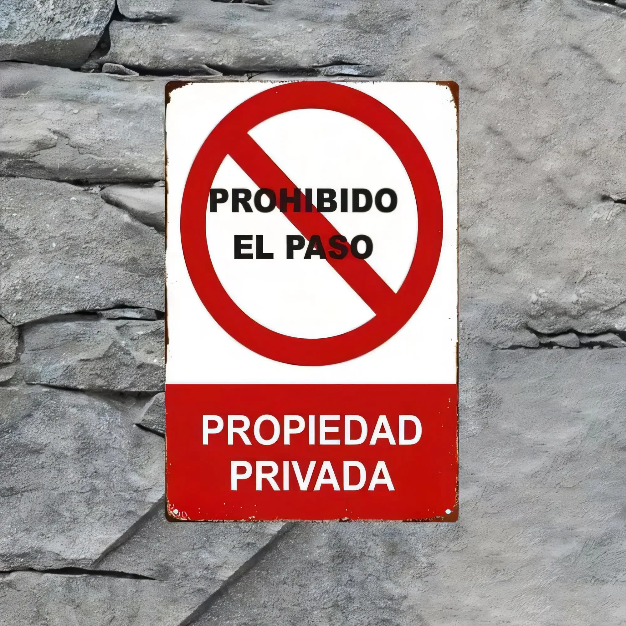 Tin Sign Prohibido El Paso Propiedad Privada Red White Warning Metal Sign for Wall Decor, Vintage Safety Prohibited Entry Sig