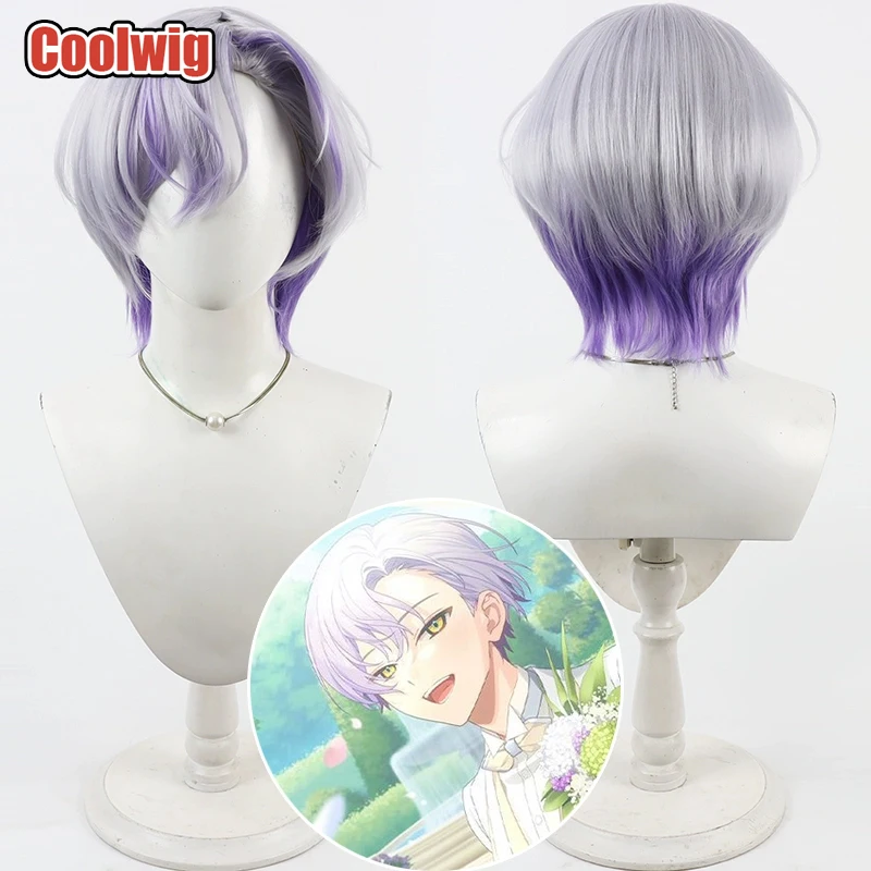 Coolwig Synthetic Hair Oguro Kafka Cosplay Wigs Anime 18trip Oguro Kafka 30cm Short Silver Gray Mixed Purple Wig Heat Resistant