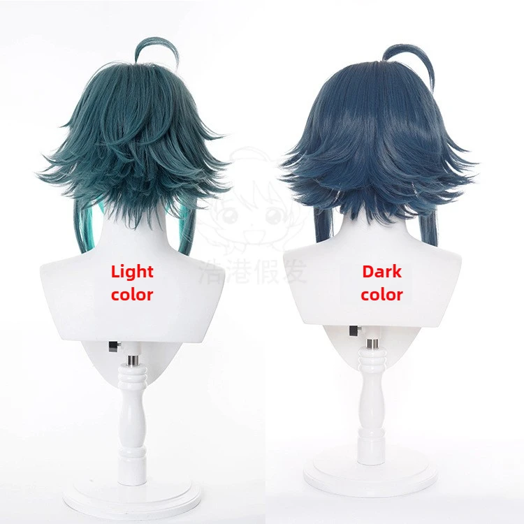 Jogo genshin impacto xiao cosplay peruca homem mulher destaque cabelo azul jogo personagem vestir-se perucas acessórios de fantasia de halloween