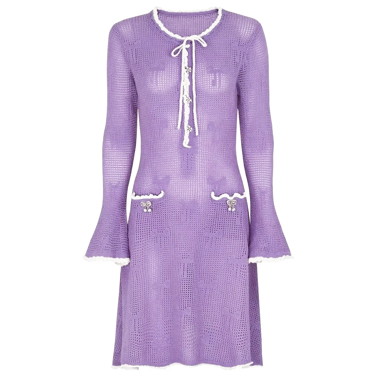 High Quality Autumn New Fashionable Commuter Women's Long Sleeved High Stretch Knitted Versatile Hollow Embroidery Bead Dress