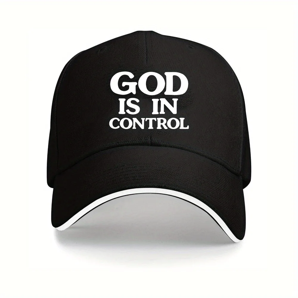 

GOD IS IN CONTROL Baseball Cap - Adjustable Lightweight Breathable Black Hat with White Lettering, Unisex All-Season