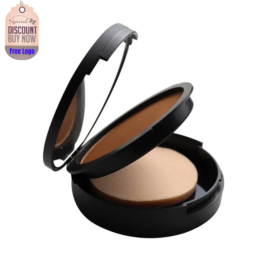 

Vegan Matte Face Powder Private Label Concealer Pressed Powder Foundation Makeup Black Round Built-in Mirror Box