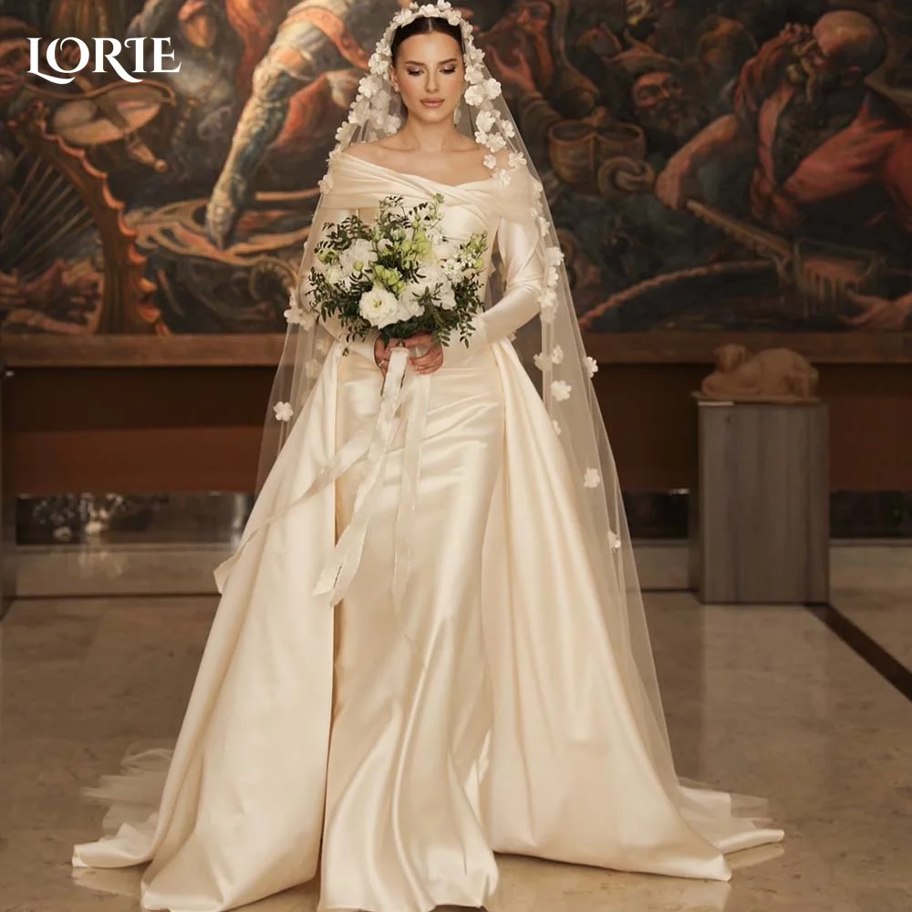 LORIE Off Shoulder suknia ślubna bez ramiączek linia suknia dla panny młodej elegancka Backless odpinany tren suknia dla panny młodej Vestidos de novia