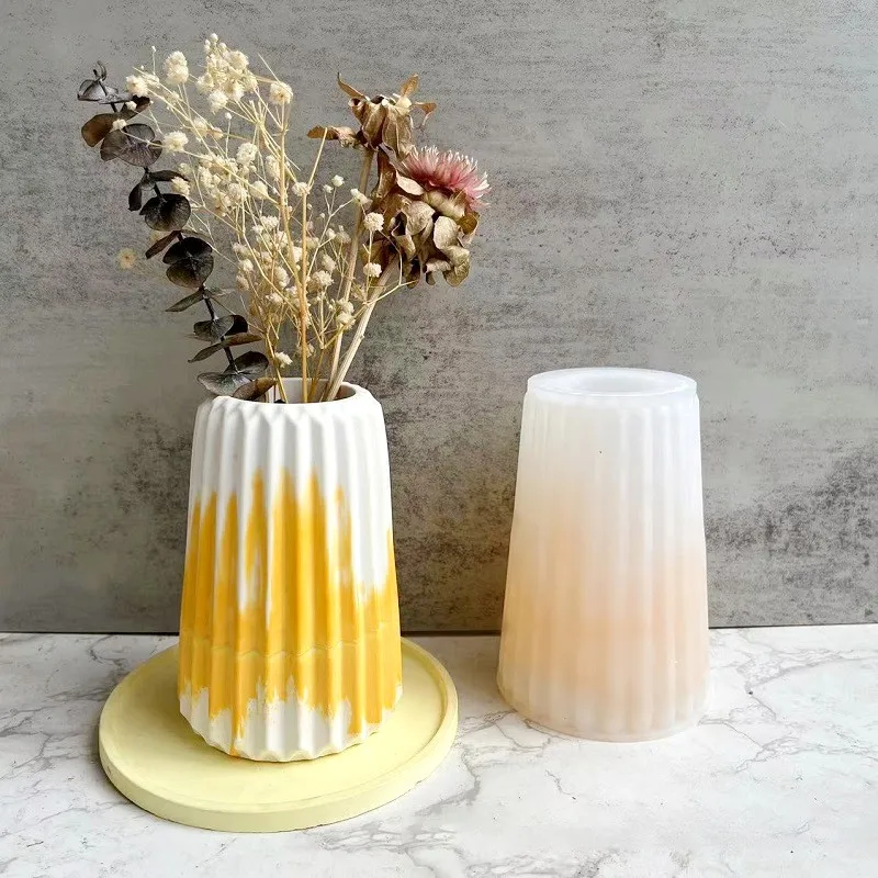 High Striped Vases Silicone Molds Diy Plaster Cement Nordic Style Flower Arranger Epoxy Resin Mould Table Home Decor Crafts New