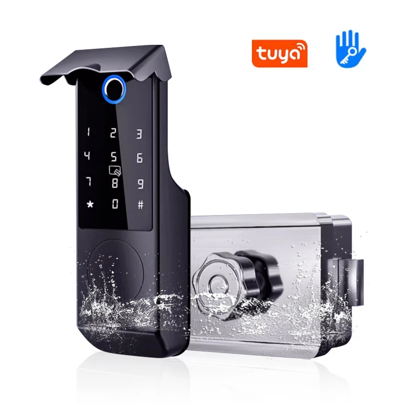 في الهواء الطلق بصمة كلمة المرور IC Tuya Ttlock App أقفال الأبواب الذكية اللاسلكية المقاومة للماء للمنزل
