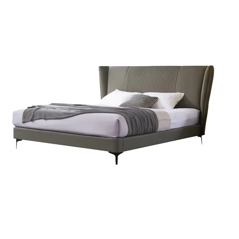 Italian minimalist designer leather bed Modern minimalist light luxury bedroom Master bedroom Double 1.8 meters leather soft bed