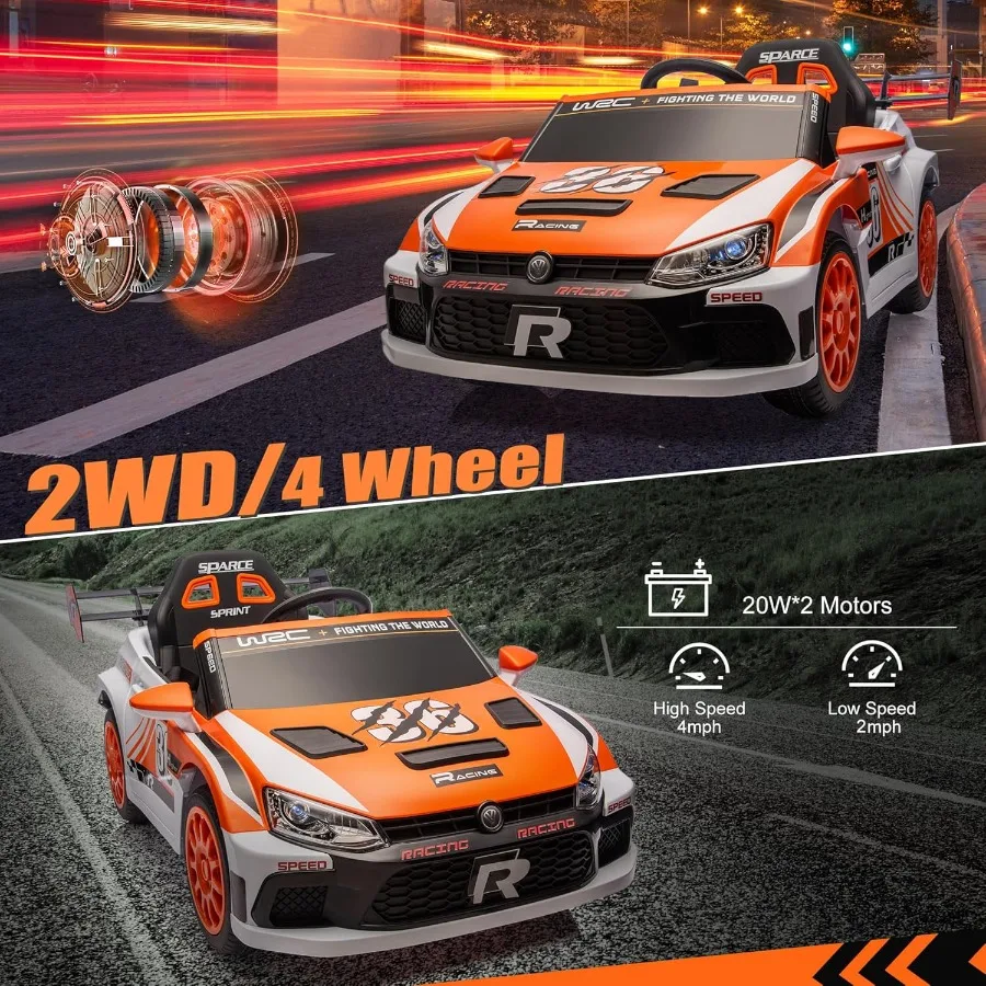 รถยนต์ไฟฟ้าสำหรับเด็กอายุ 3-8 ปี ขับเคลื่อนด้วยแบตเตอรี่ 12V พร้อมรีโมทคอนโทรลสำหรับผู้ปกครอง มอเตอร์ทรงพลัง 3 ระดับความเร็ว รถสปอร์ต