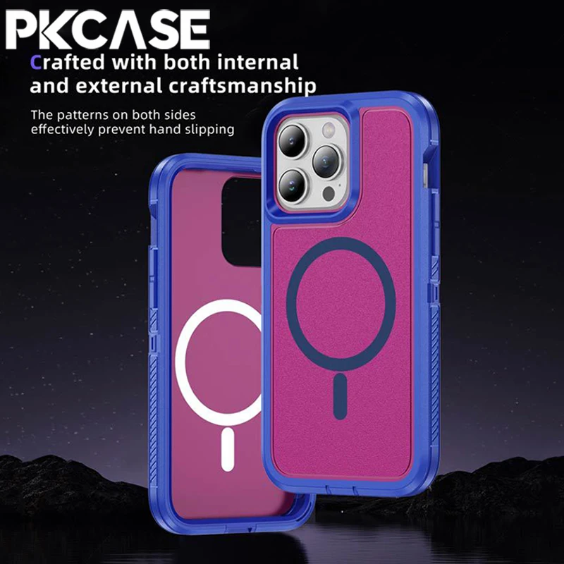 

PKCASE Magnetic Shockproof Armor Case For iPhone 16 15 14 Plus 13 12 Pro Max Military Protection Matte Back Cover For iPhone 11