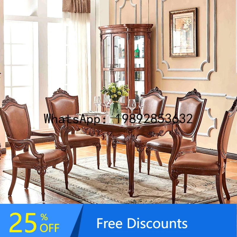 XL American-style Solid Wood Dining Table for Home Living Room Rectangular European-style Multifunctional Dining Table