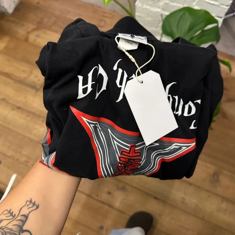 Oversize Vintage Iron Cross Spades Motorcycle Devil Print West Coast Choppers Tshirt Sanskrit Long Sleeves Men Women Streetwear