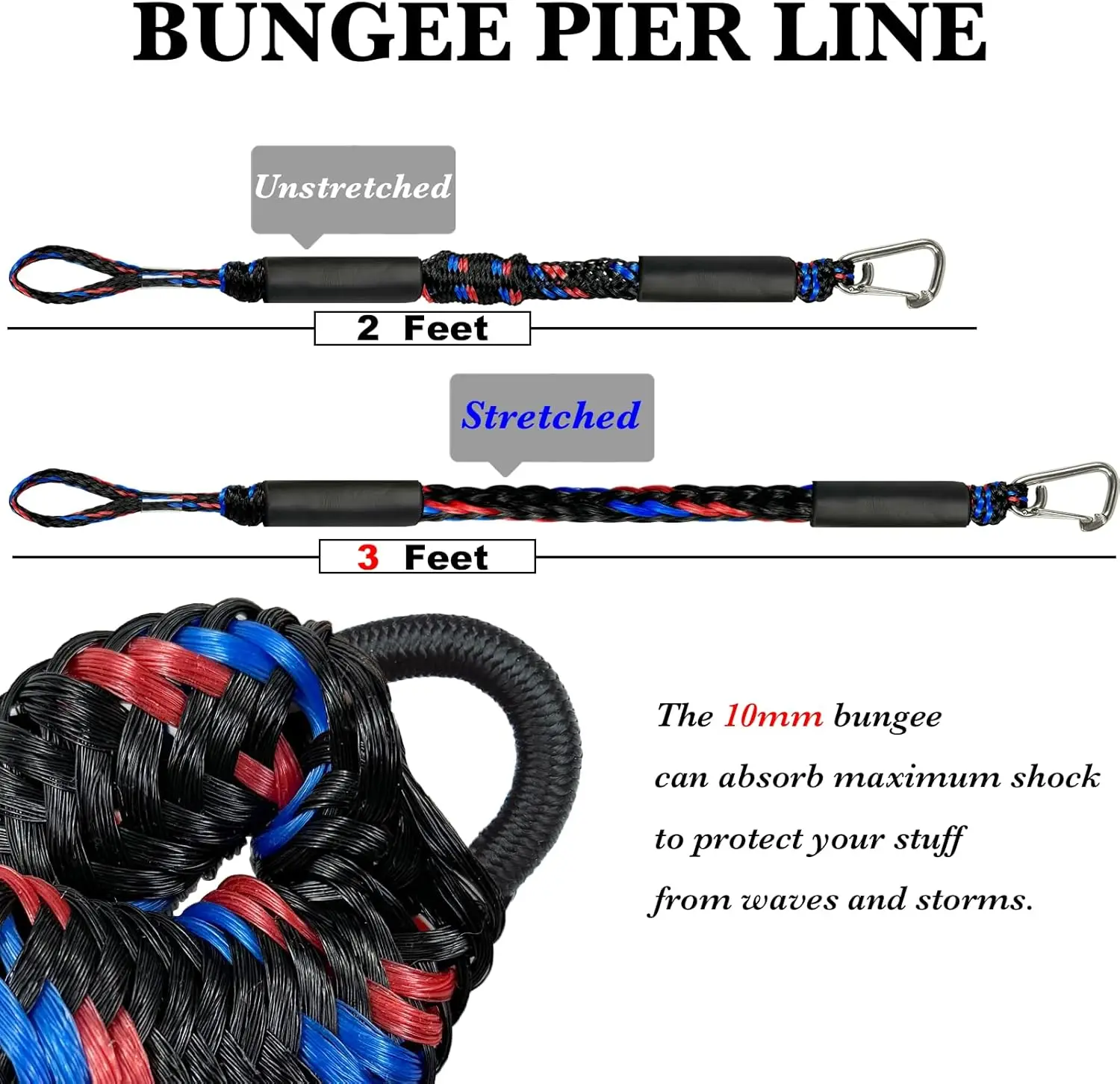 2pcs Marine Bounce Rope Elastic Mooring Line with M8 Metal Buckle Boat Mooring Rope Stretch Surf Rope Boat Mooring Accessories view 4
