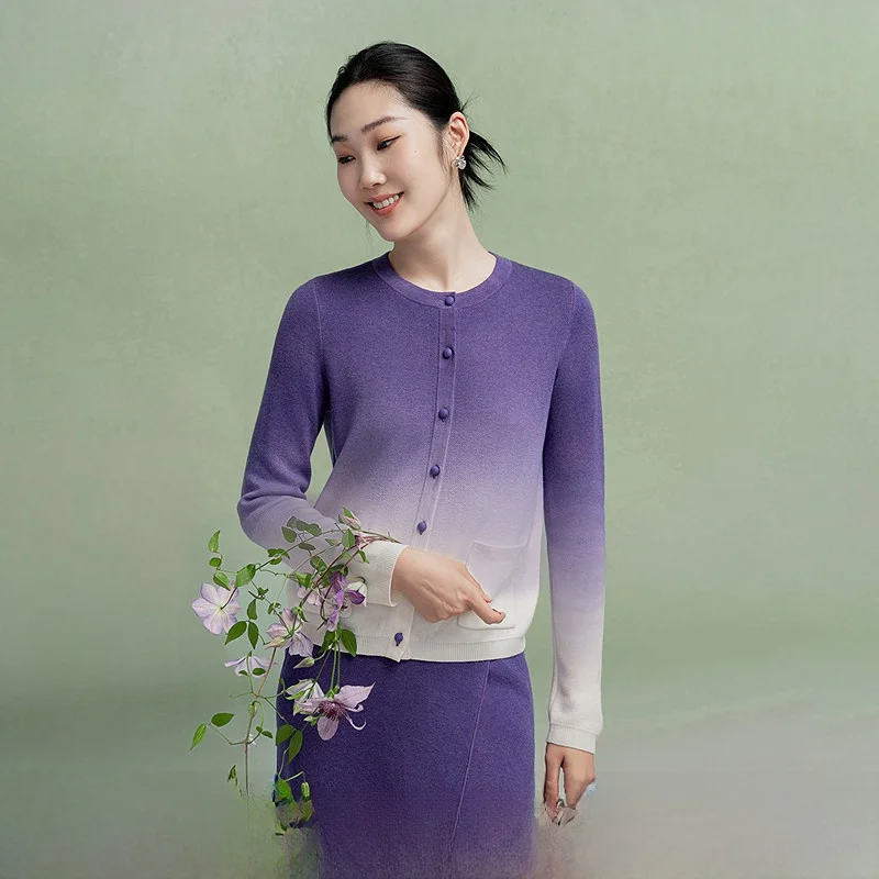 

Women's Gradient Color Knitted Jacket Casual Style Vacation Wear Slim Fit Open Cardigan Top Polyester Wool Blend Long Sleeve