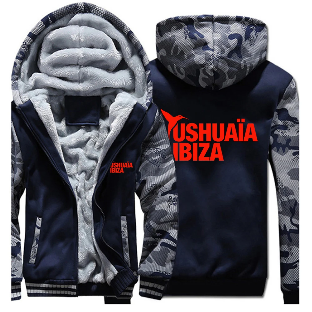 Men's Fleece Sweatshirt Hoodies 2026 Ushuaia Ibiza Logo Print Streetwear Winter Warm Thicken cold protection Jacket Coat