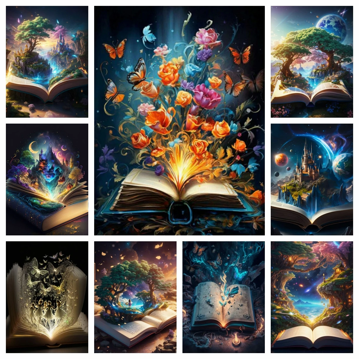Diamant Malerei 5D Neue Magie Buch Mosaik Blume Voll Bohrer Kreuz Stich Schmetterling Strass Wohnkultur